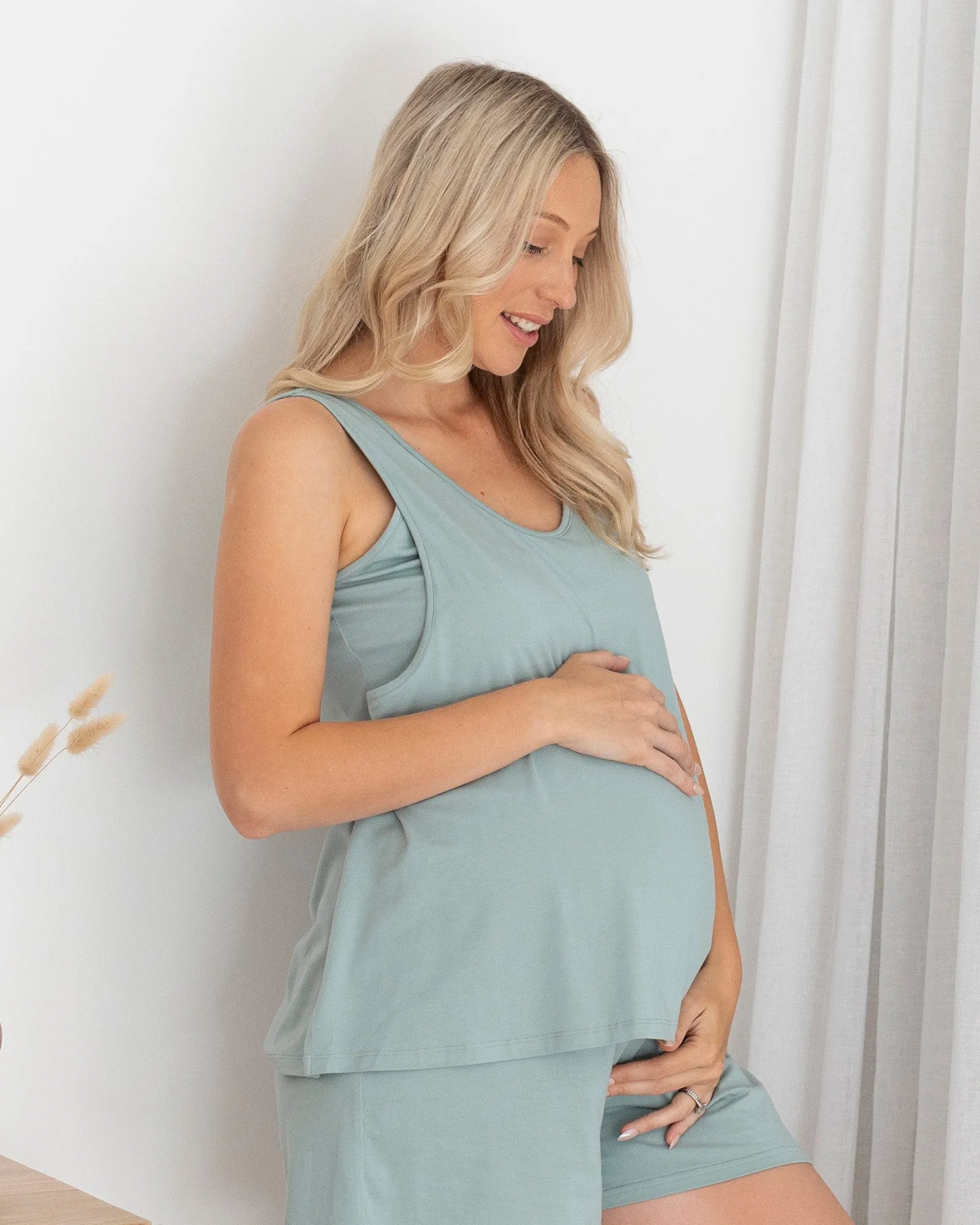 2-piece Maternity/Nursing Pyjama Shorts Set in Sage