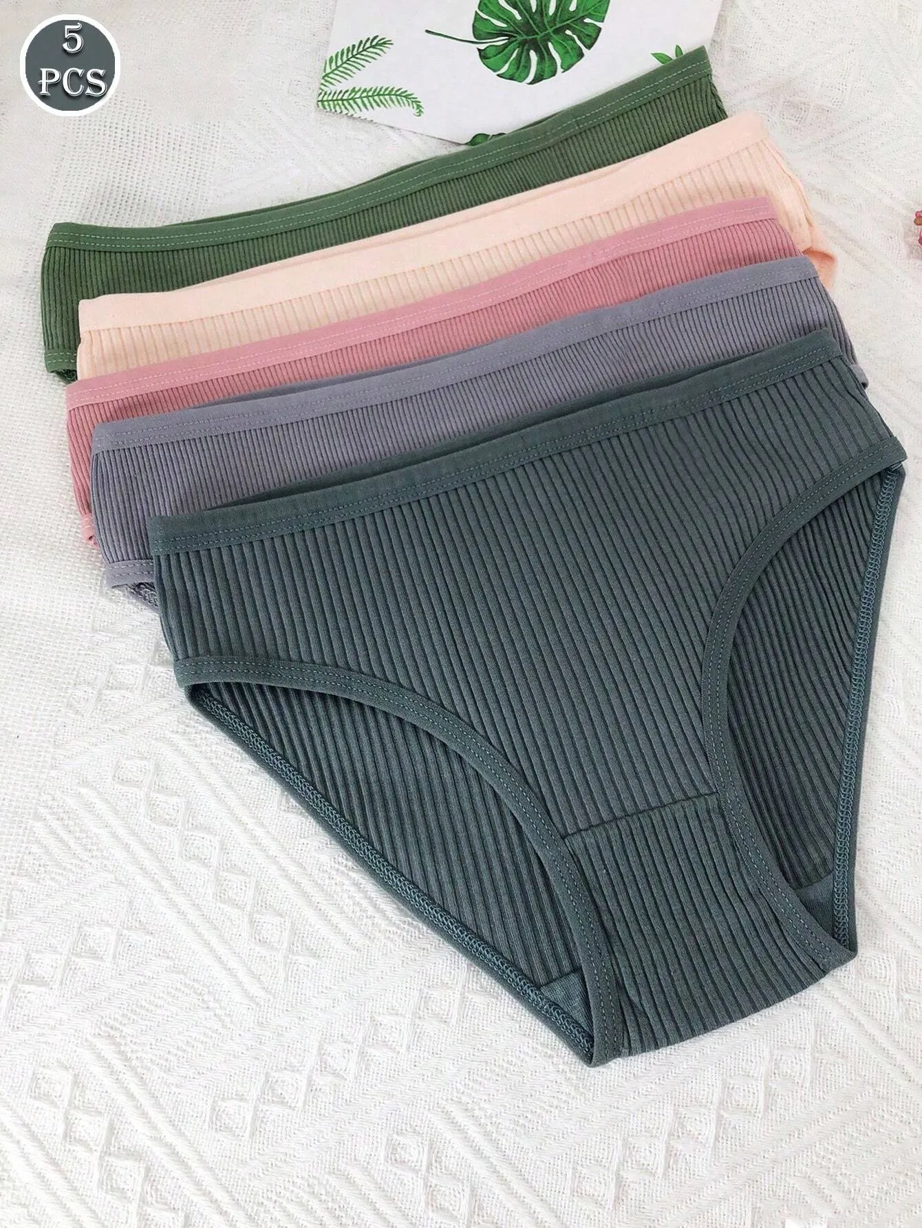 5pcs Women's Breathable And Sexy Cotton Mid-Rise Threaded Triangle Panties In Different Colors