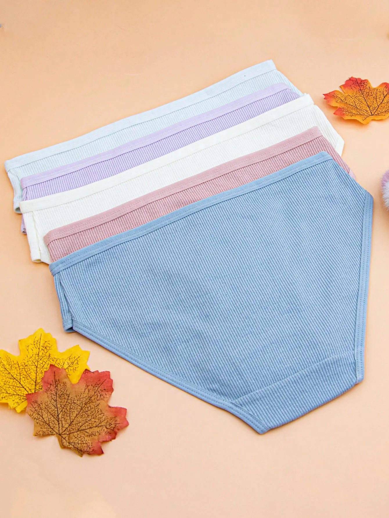 5pcs Women's Breathable And Sexy Cotton Mid-Rise Threaded Triangle Panties In Different Colors