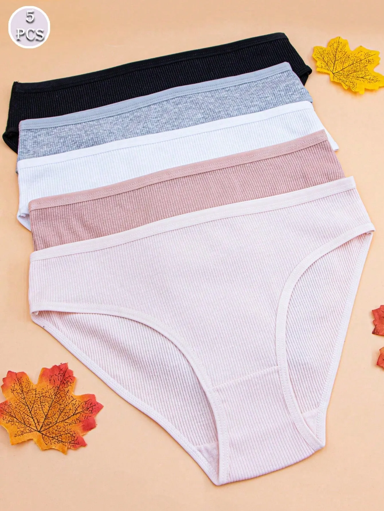 5pcs Women's Breathable And Sexy Cotton Mid-Rise Threaded Triangle Panties In Different Colors