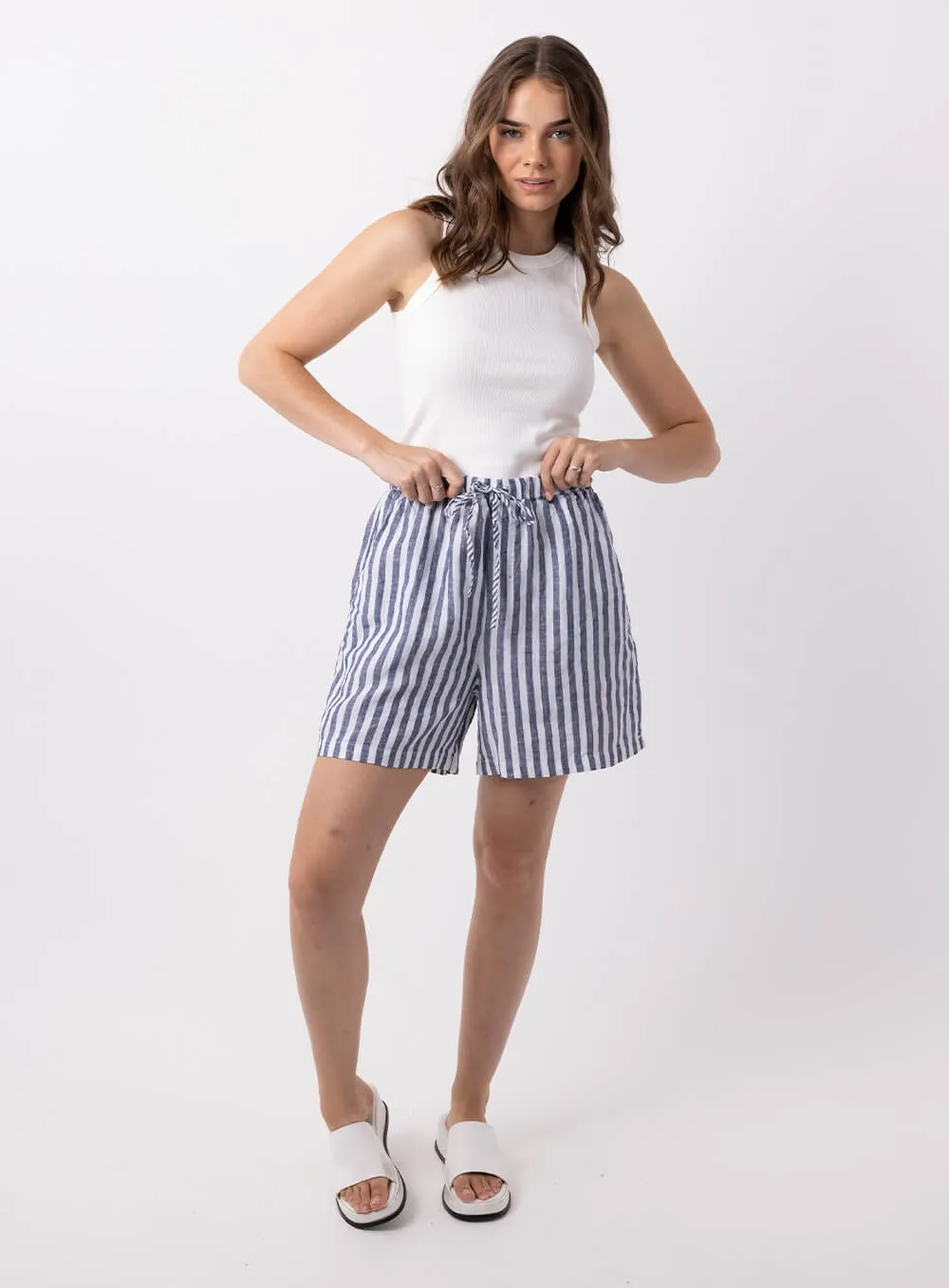 Abbi Stripe Linen Short-NAVY