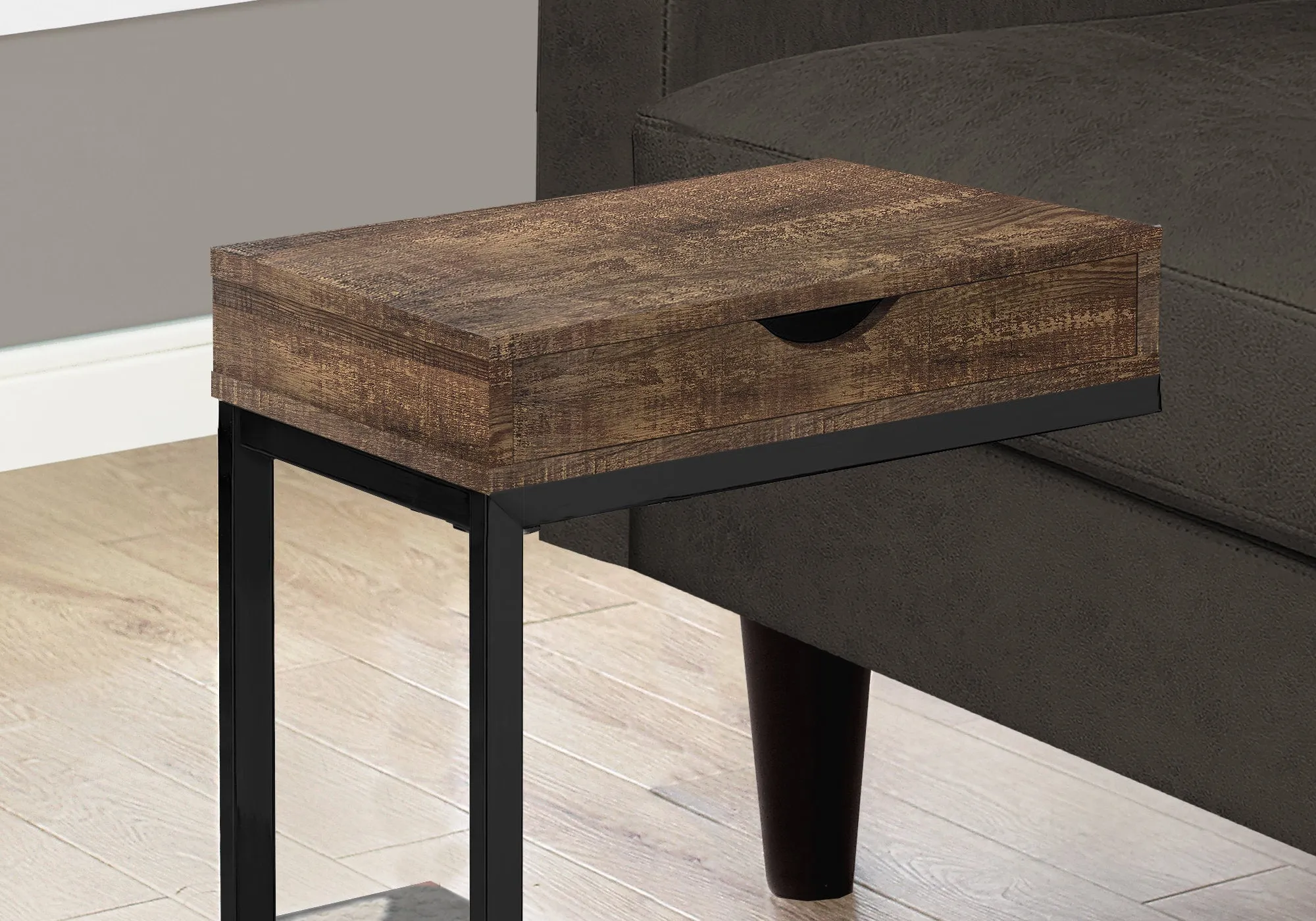 Accent Table - Brown Reclaimed Wood-Look / Black / Drawer