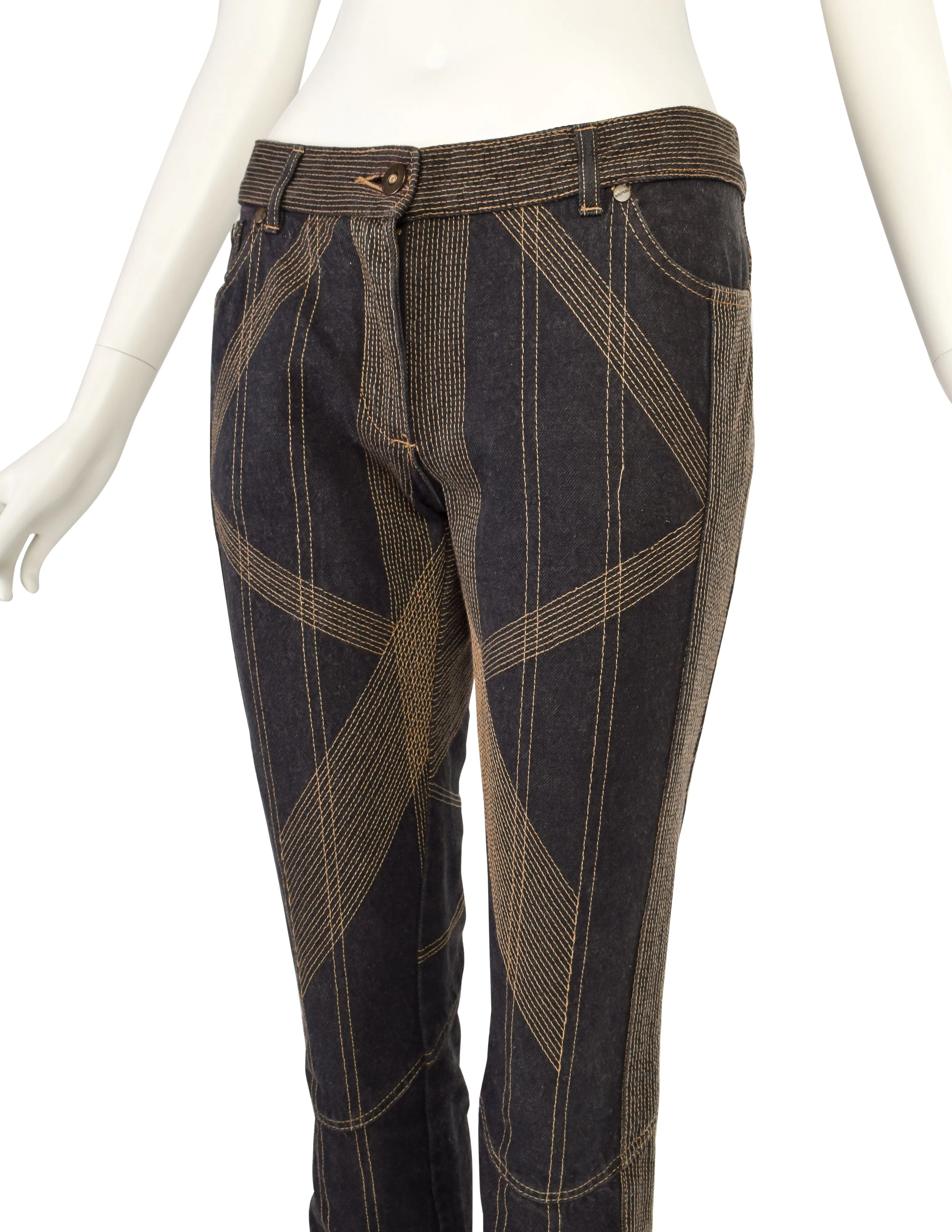 Alexander McQueen Vintage AW 2002 Iconic 'Supercalifragilistic' Stitch Detailed Low Rise Jeans