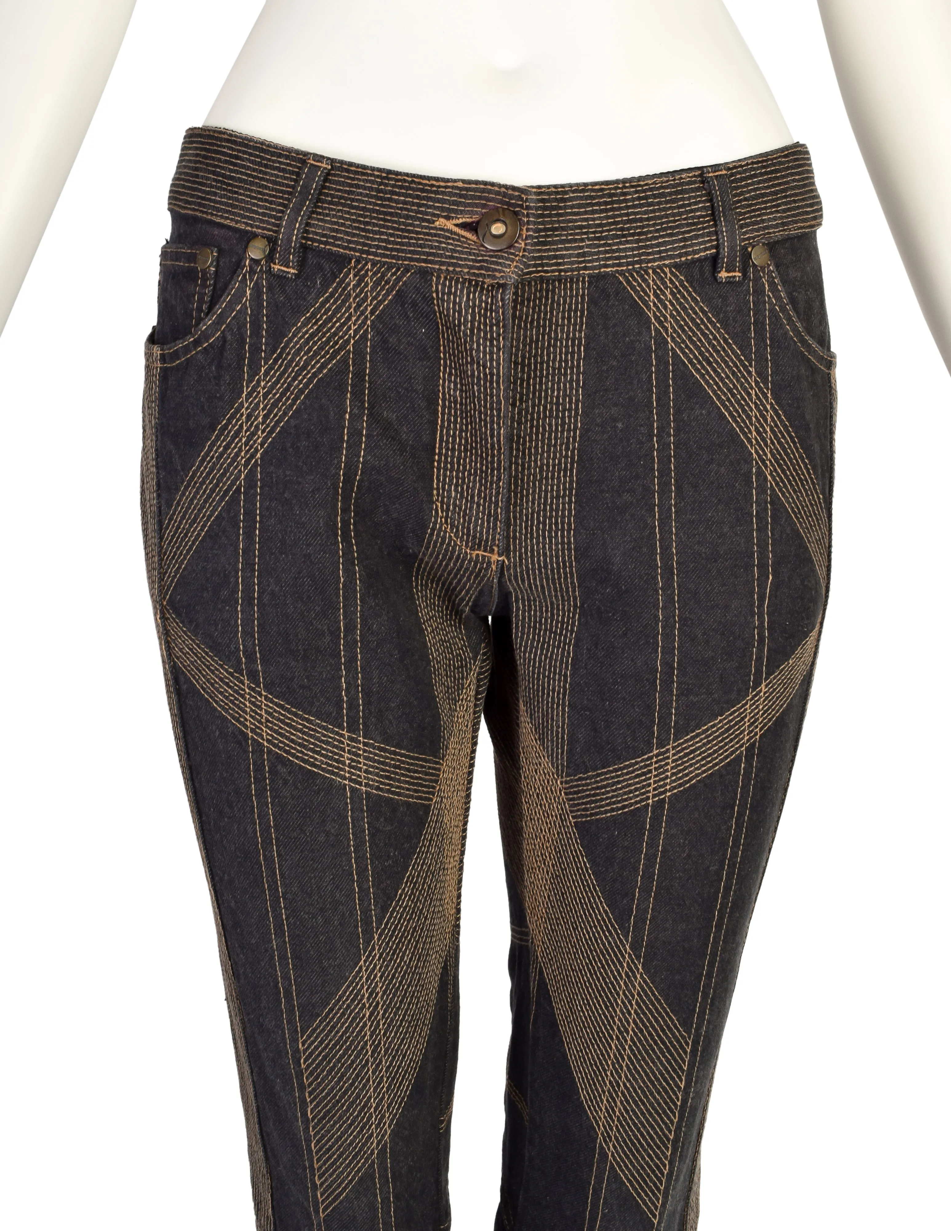 Alexander McQueen Vintage AW 2002 Iconic 'Supercalifragilistic' Stitch Detailed Low Rise Jeans