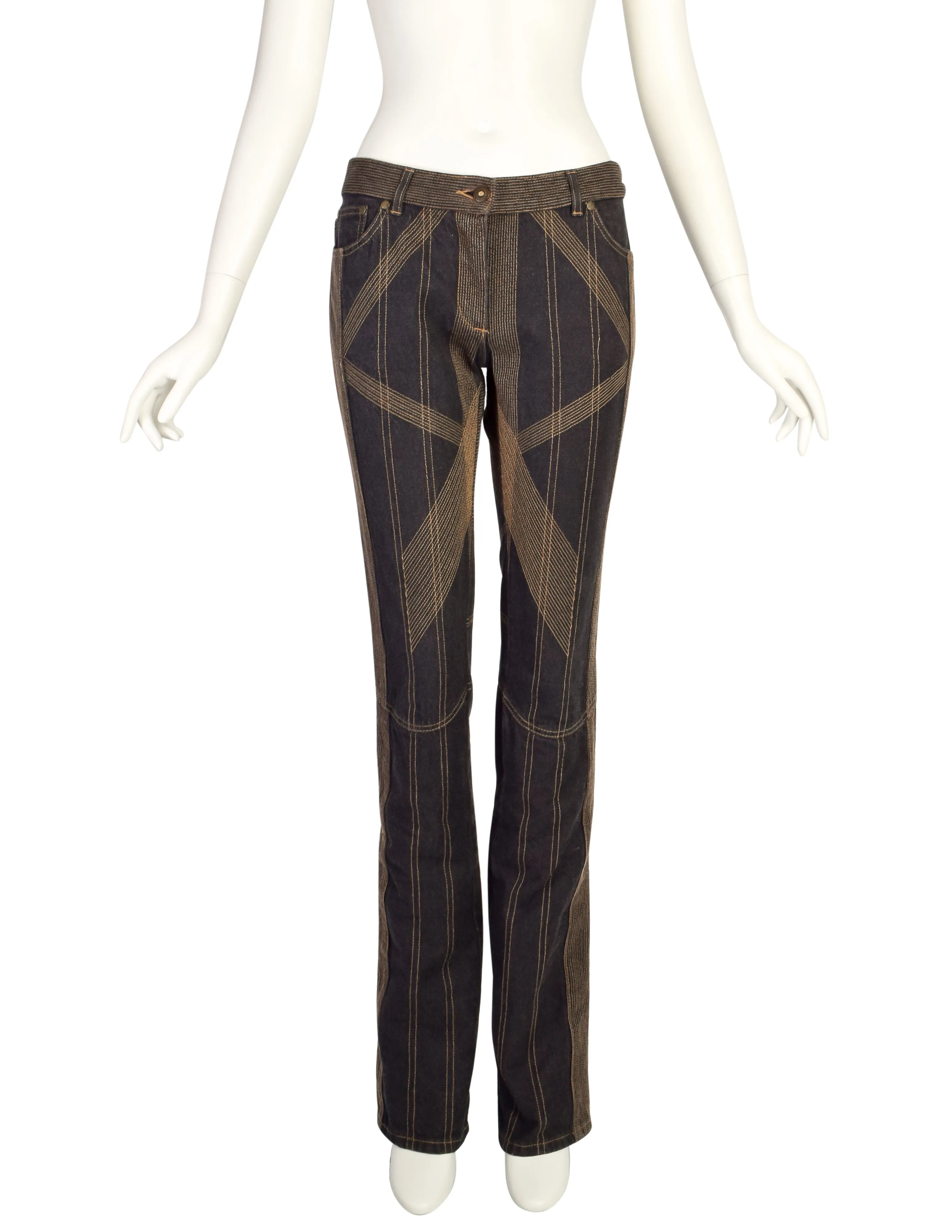 Alexander McQueen Vintage AW 2002 Iconic 'Supercalifragilistic' Stitch Detailed Low Rise Jeans