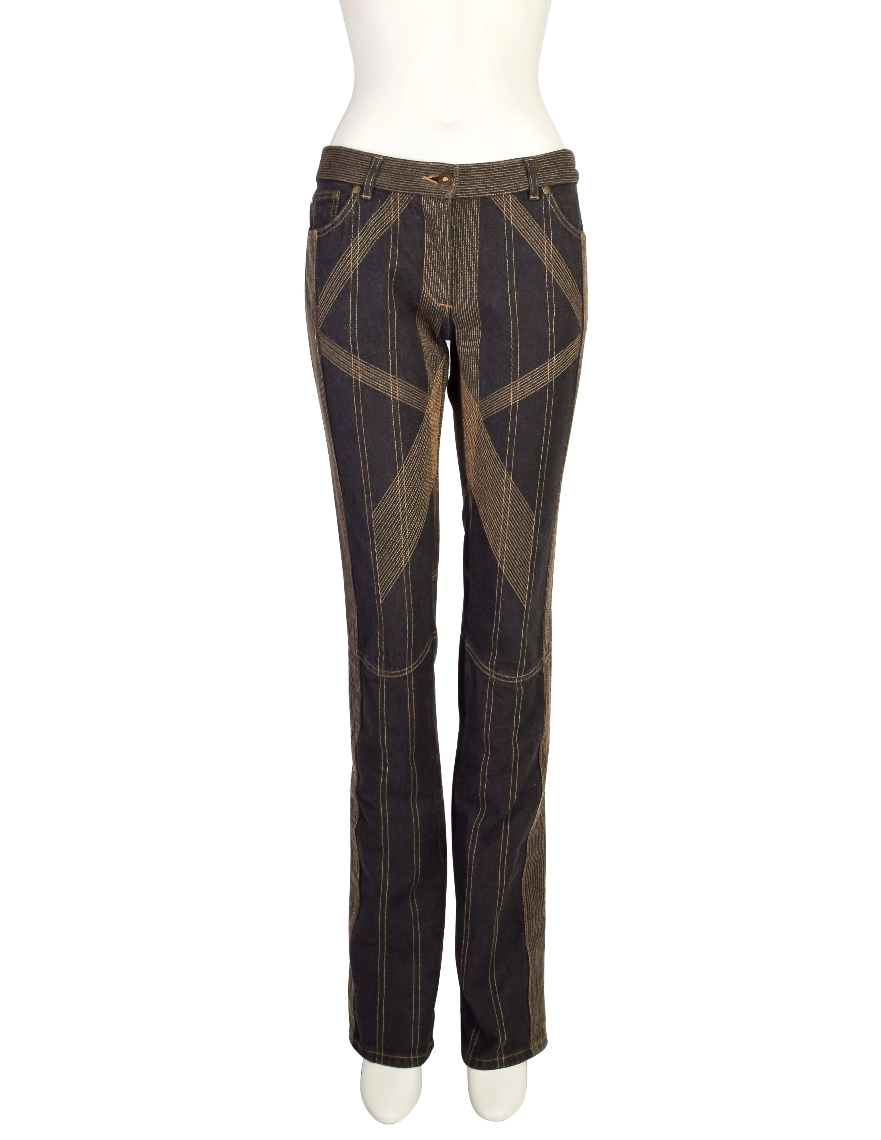 Alexander McQueen Vintage AW 2002 Iconic 'Supercalifragilistic' Stitch Detailed Low Rise Jeans