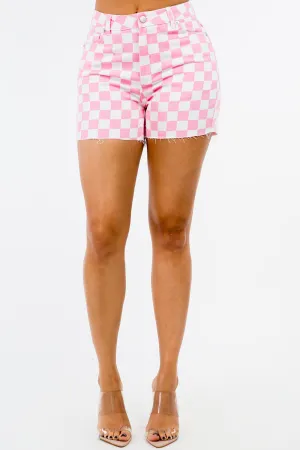 American Bazi High Waist Contrast Checkered Shorts