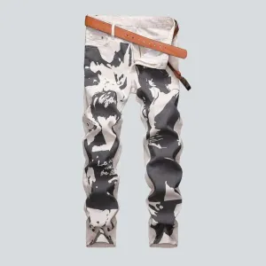 Black print sand color jeans