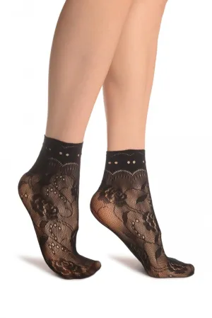 Black Roses Lace With Comfort Top Ankle High Socks