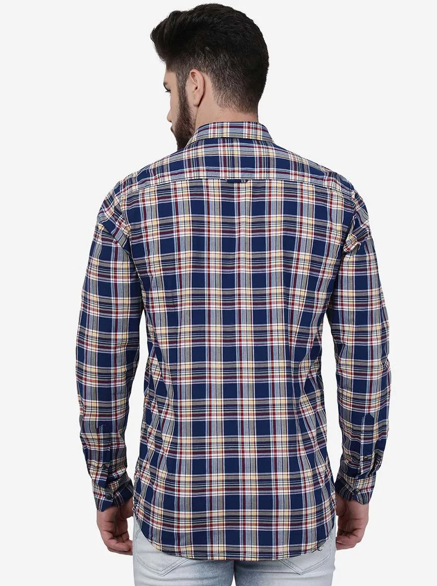 Blue & Rust Checked Slim Fit Casual Shirt | JadeBlue