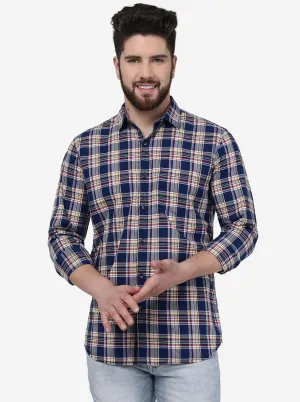 Blue & Rust Checked Slim Fit Casual Shirt | JadeBlue