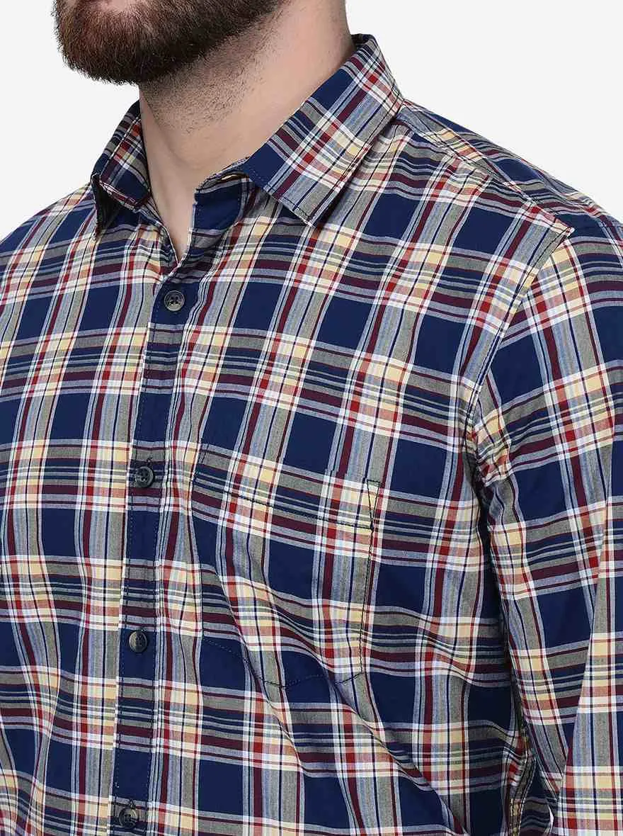 Blue & Rust Checked Slim Fit Casual Shirt | JadeBlue