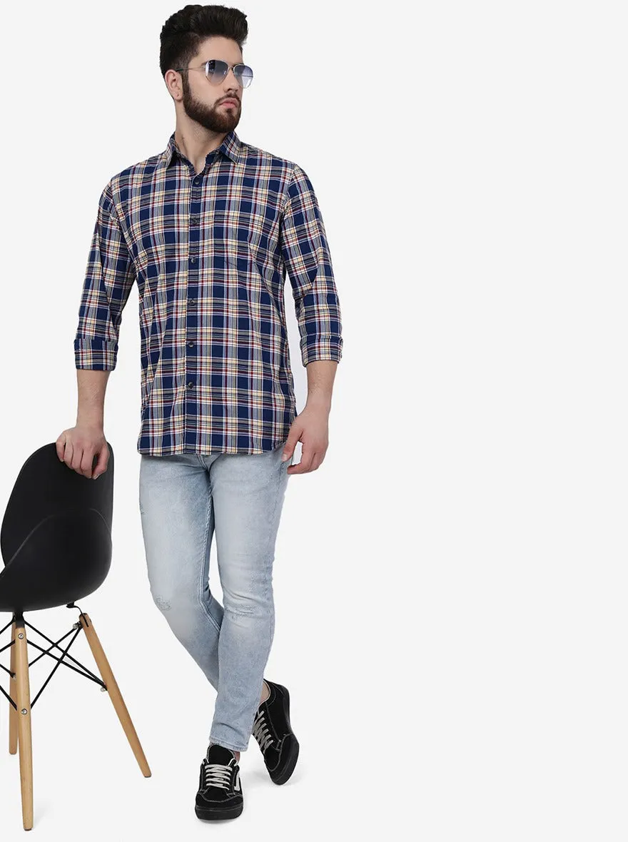 Blue & Rust Checked Slim Fit Casual Shirt | JadeBlue