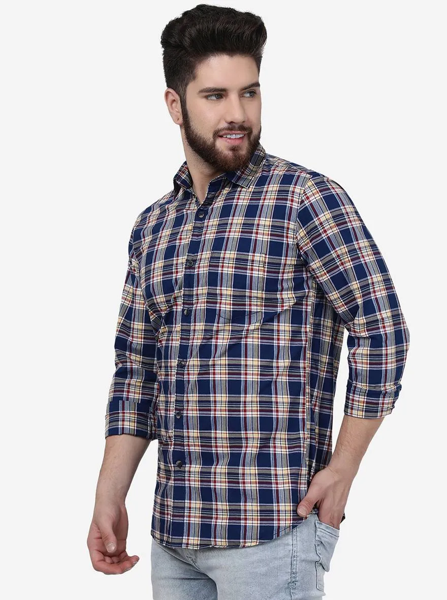 Blue & Rust Checked Slim Fit Casual Shirt | JadeBlue