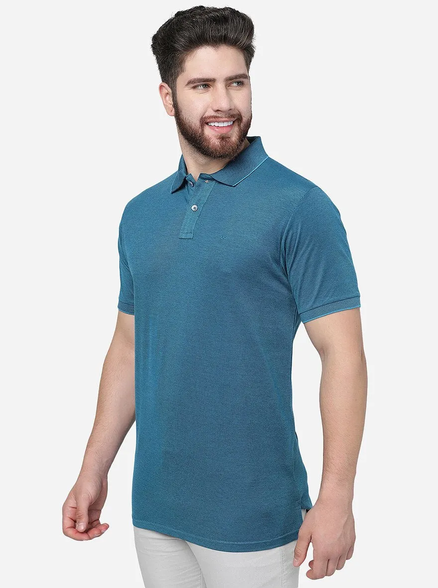 Blue Solid Slim Fit Polo T-Shirt | JadeBlue