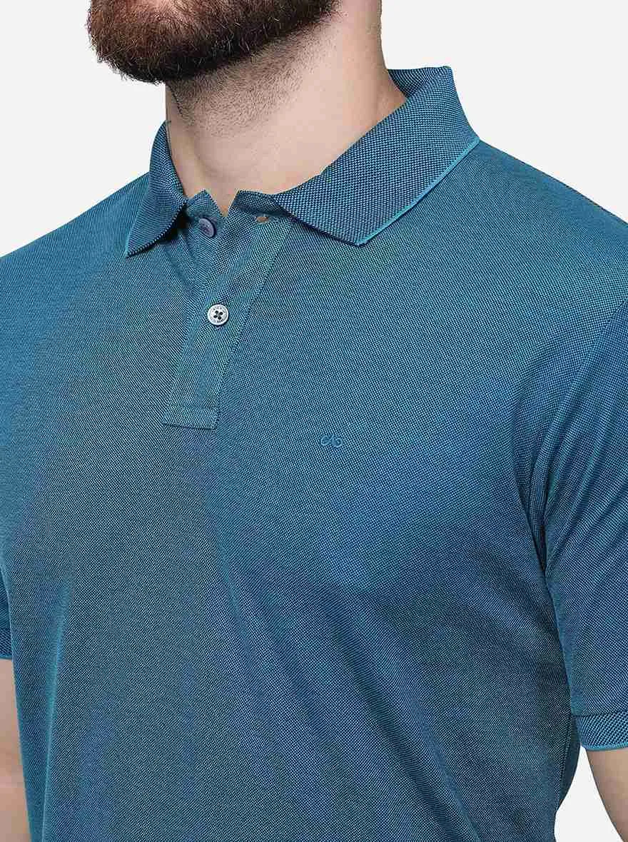 Blue Solid Slim Fit Polo T-Shirt | JadeBlue