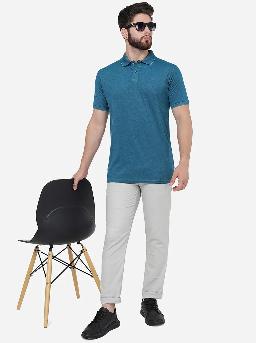 Blue Solid Slim Fit Polo T-Shirt | JadeBlue