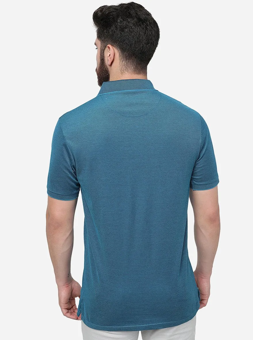 Blue Solid Slim Fit Polo T-Shirt | JadeBlue