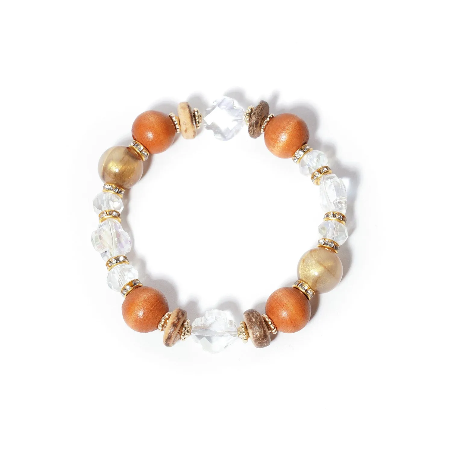 Bohemian Wood & Crystal Beaded Stretch Bracelet