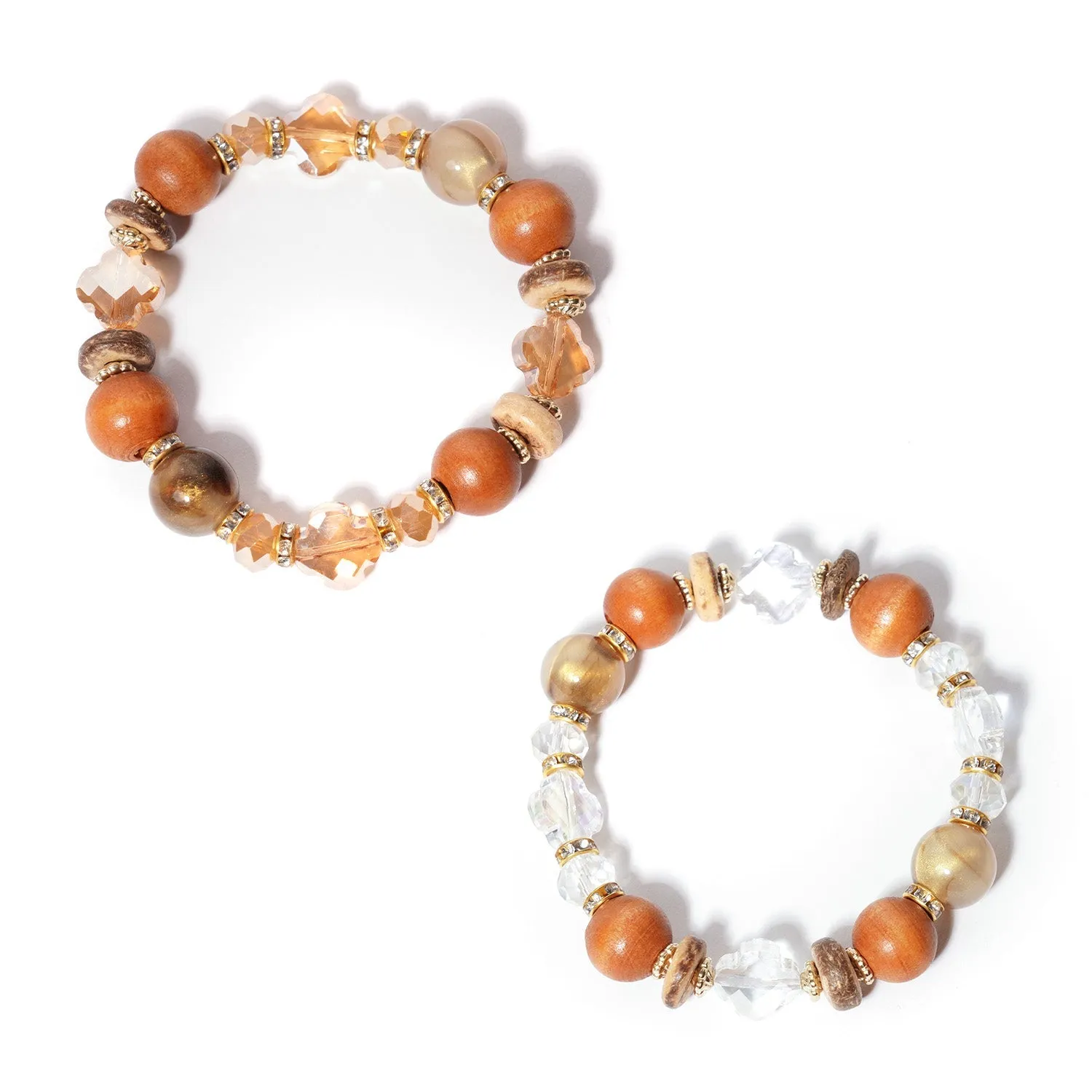 Bohemian Wood & Crystal Beaded Stretch Bracelet