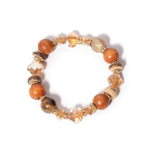 Bohemian Wood & Crystal Beaded Stretch Bracelet