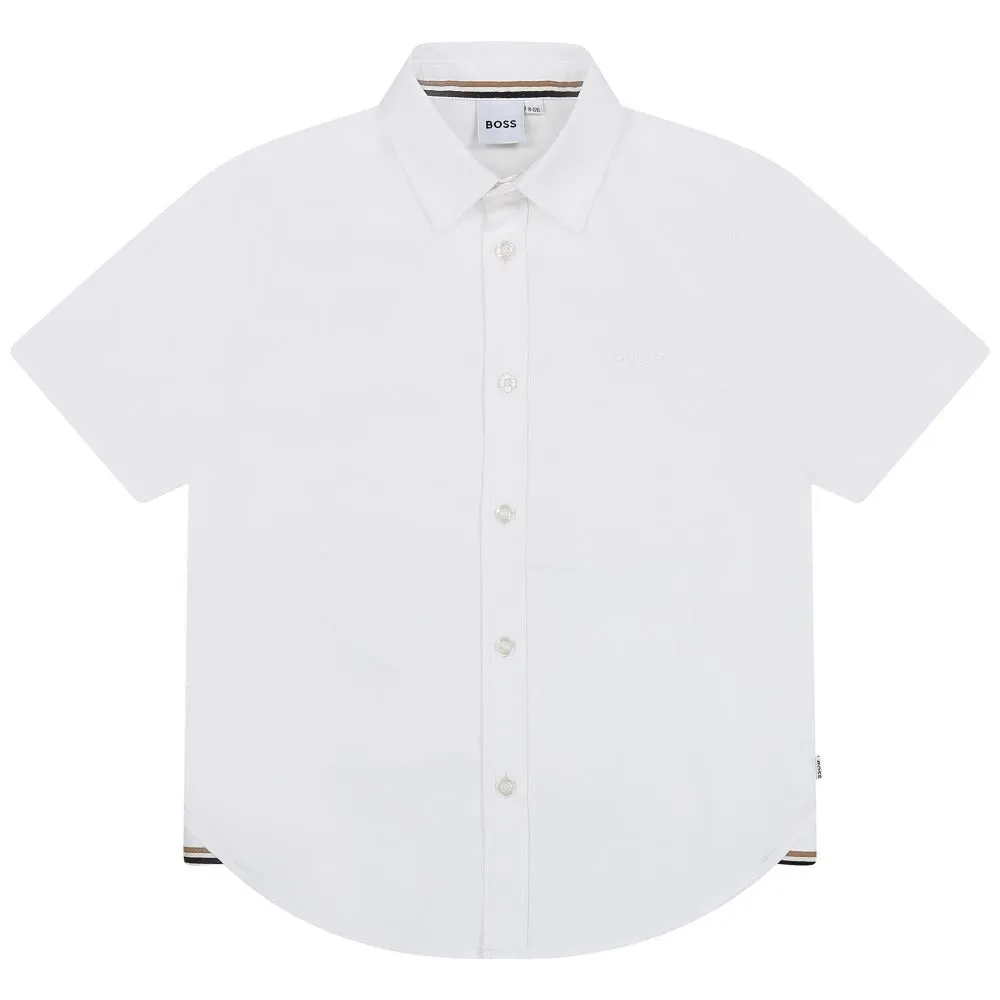 BOSS KIDSWEAR White Oxford Short Sleeve Shirt