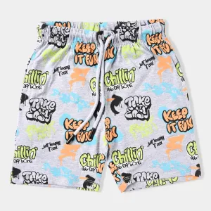 Boys Slub Jersey Short Keep It Fun-Grey