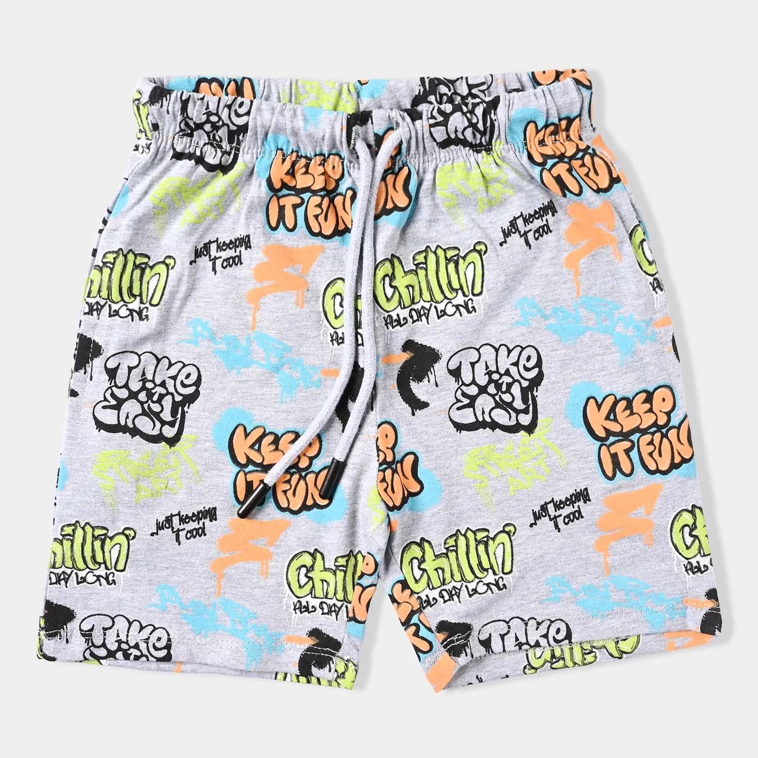 Boys Slub Jersey Short Keep It Fun-Grey