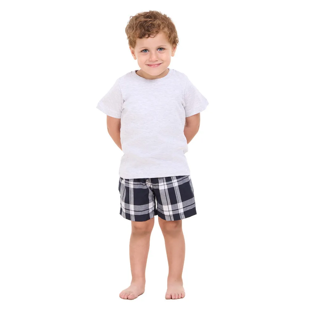 Boys summer pajama set Light Grey t-shirt  Dark Bue x White Checkered shorts