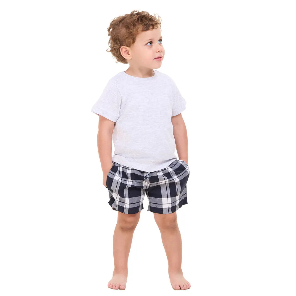 Boys summer pajama set Light Grey t-shirt  Dark Bue x White Checkered shorts