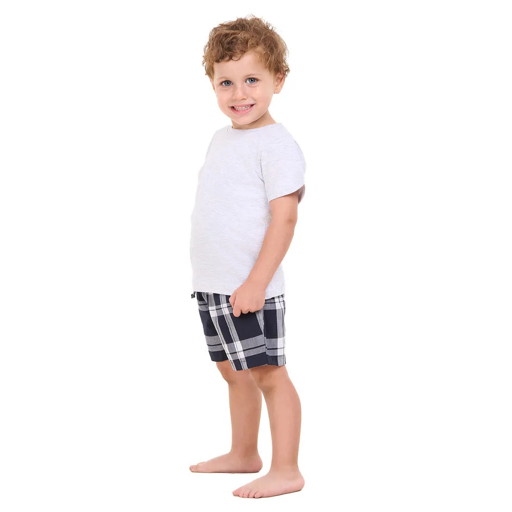 Boys summer pajama set Light Grey t-shirt  Dark Bue x White Checkered shorts