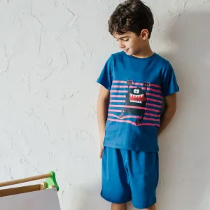 Boys summer pajama set Monster striped t-shirt   Indigo shorts