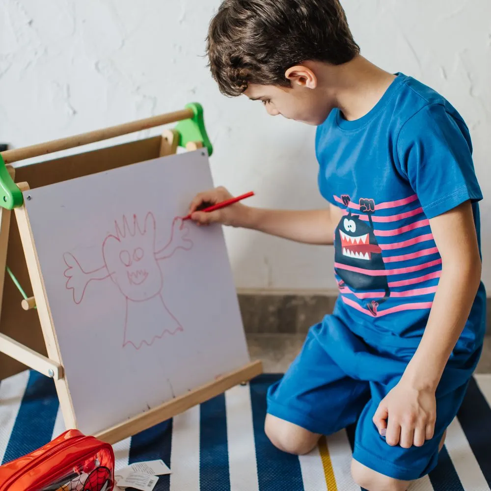 Boys summer pajama set Monster striped t-shirt   Indigo shorts