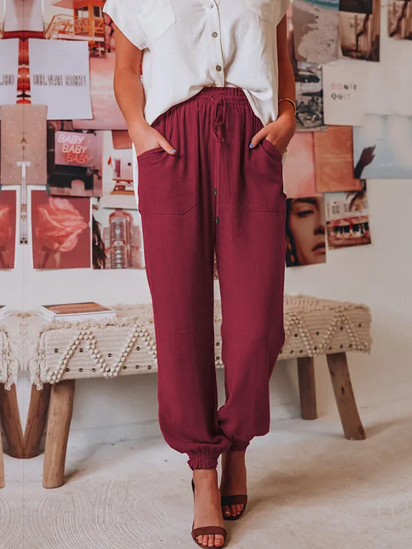 Casual Drawstring Solid Harem Pants