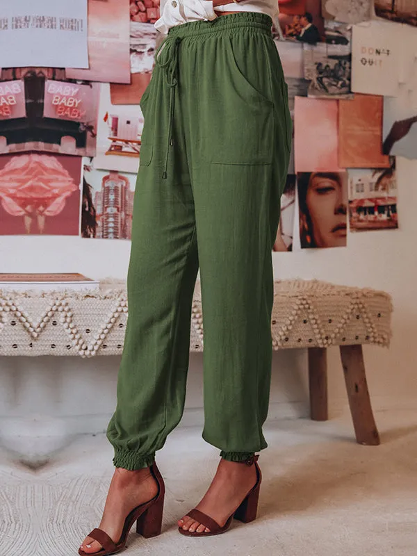 Casual Drawstring Solid Harem Pants