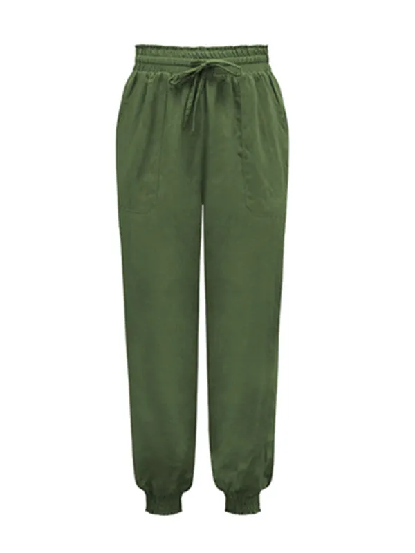 Casual Drawstring Solid Harem Pants