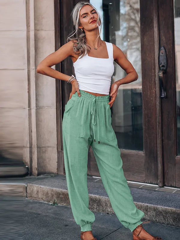 Casual Drawstring Solid Harem Pants