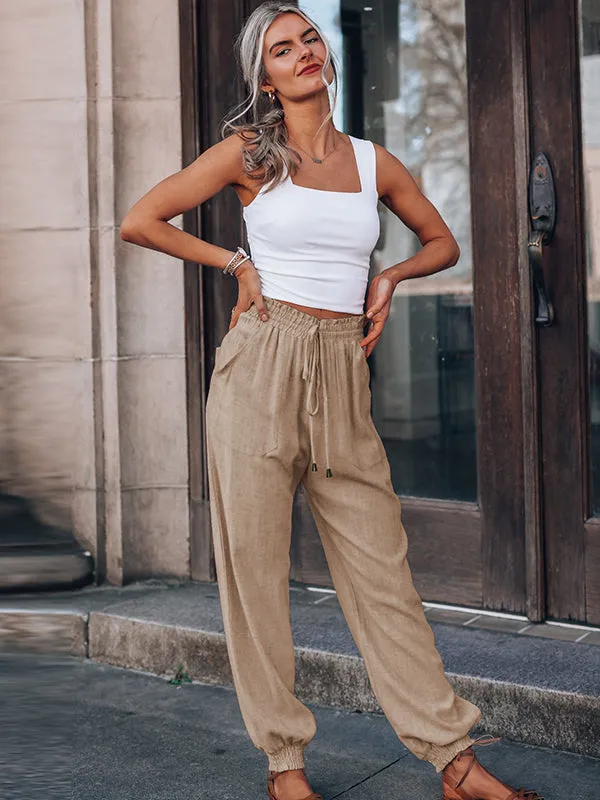 Casual Drawstring Solid Harem Pants