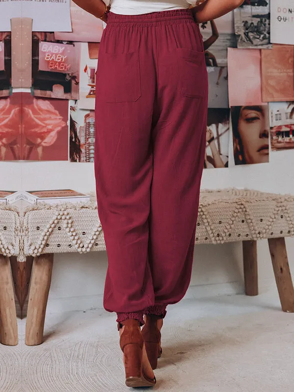 Casual Drawstring Solid Harem Pants