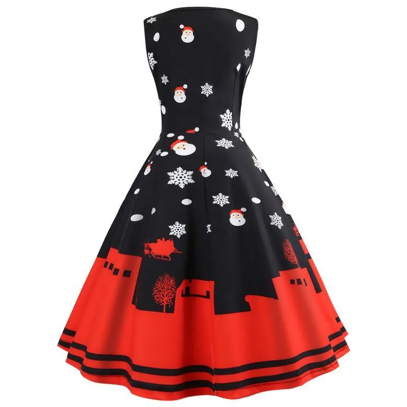 Christmas Costume Dress Women Vintage Sleeveless Dress