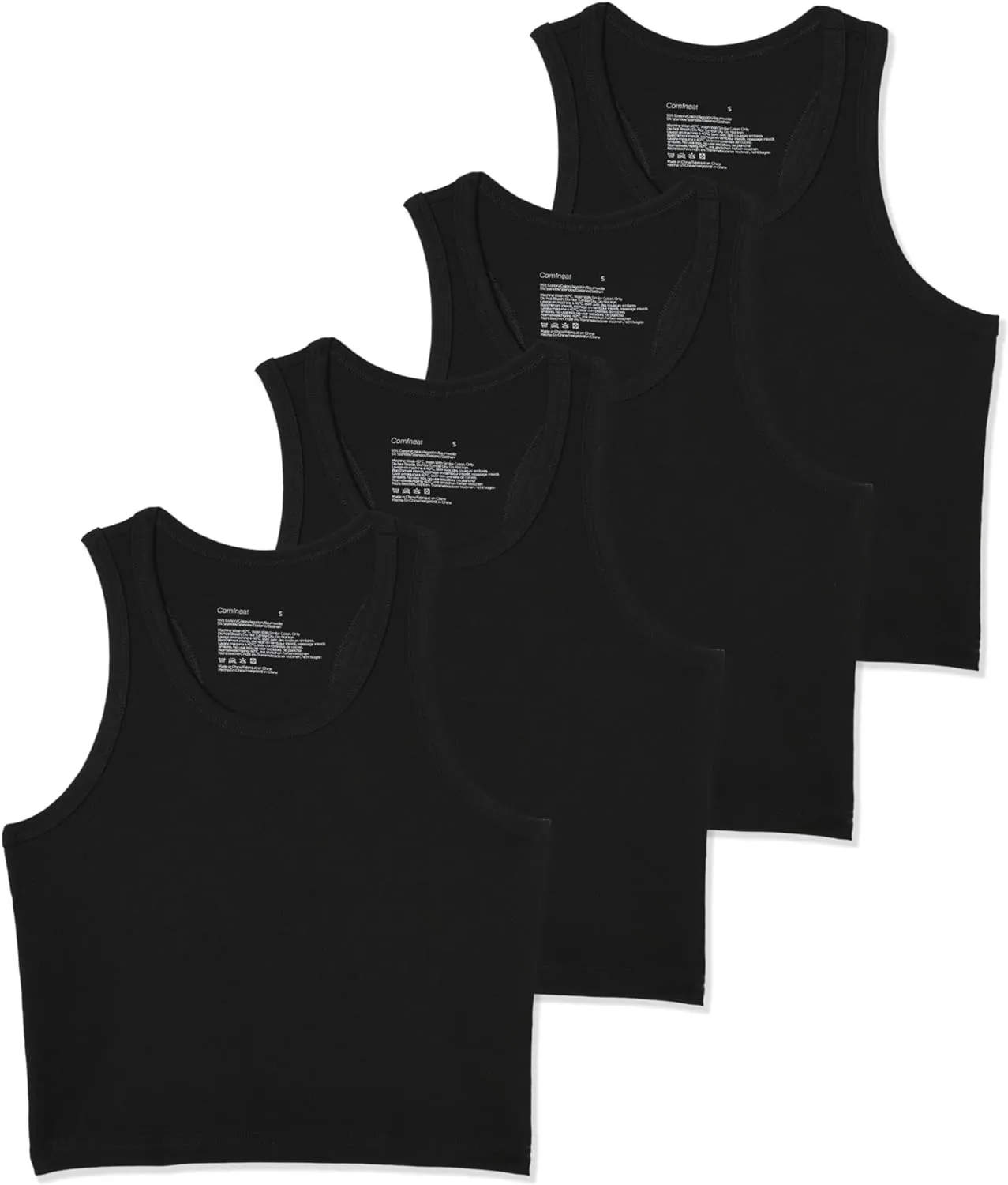 Comfneat Women's 4-Pack Crop Tops Cotton Spandex Racerback Crew Neck Tank Tops