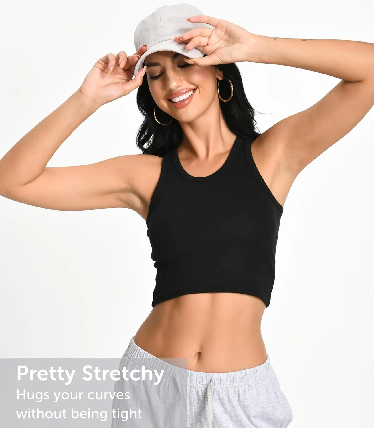 Comfneat Women's 4-Pack Crop Tops Cotton Spandex Racerback Crew Neck Tank Tops