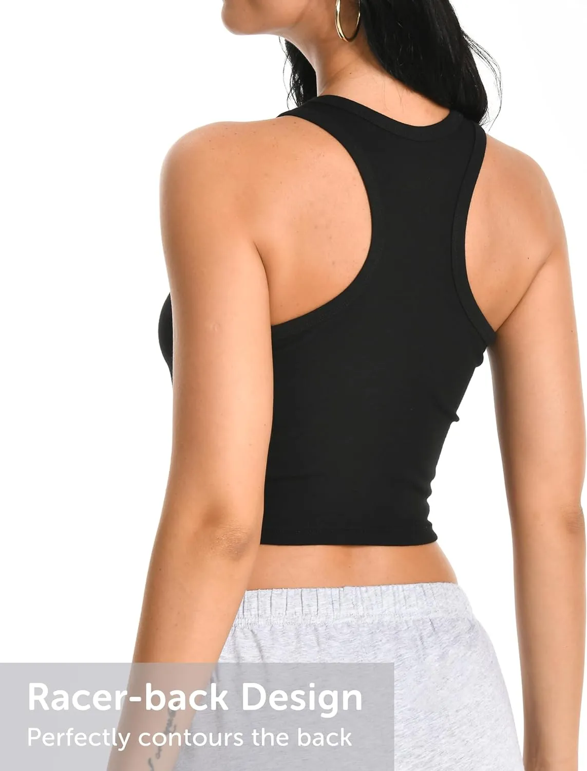 Comfneat Women's 4-Pack Crop Tops Cotton Spandex Racerback Crew Neck Tank Tops