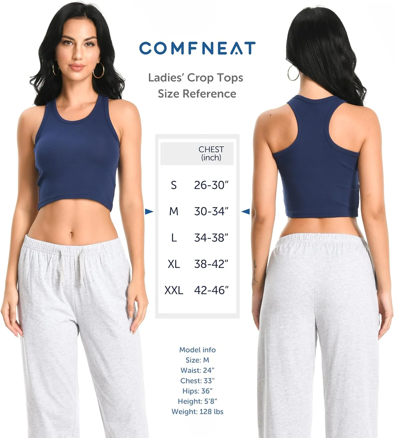 Comfneat Women's 4-Pack Crop Tops Cotton Spandex Racerback Crew Neck Tank Tops