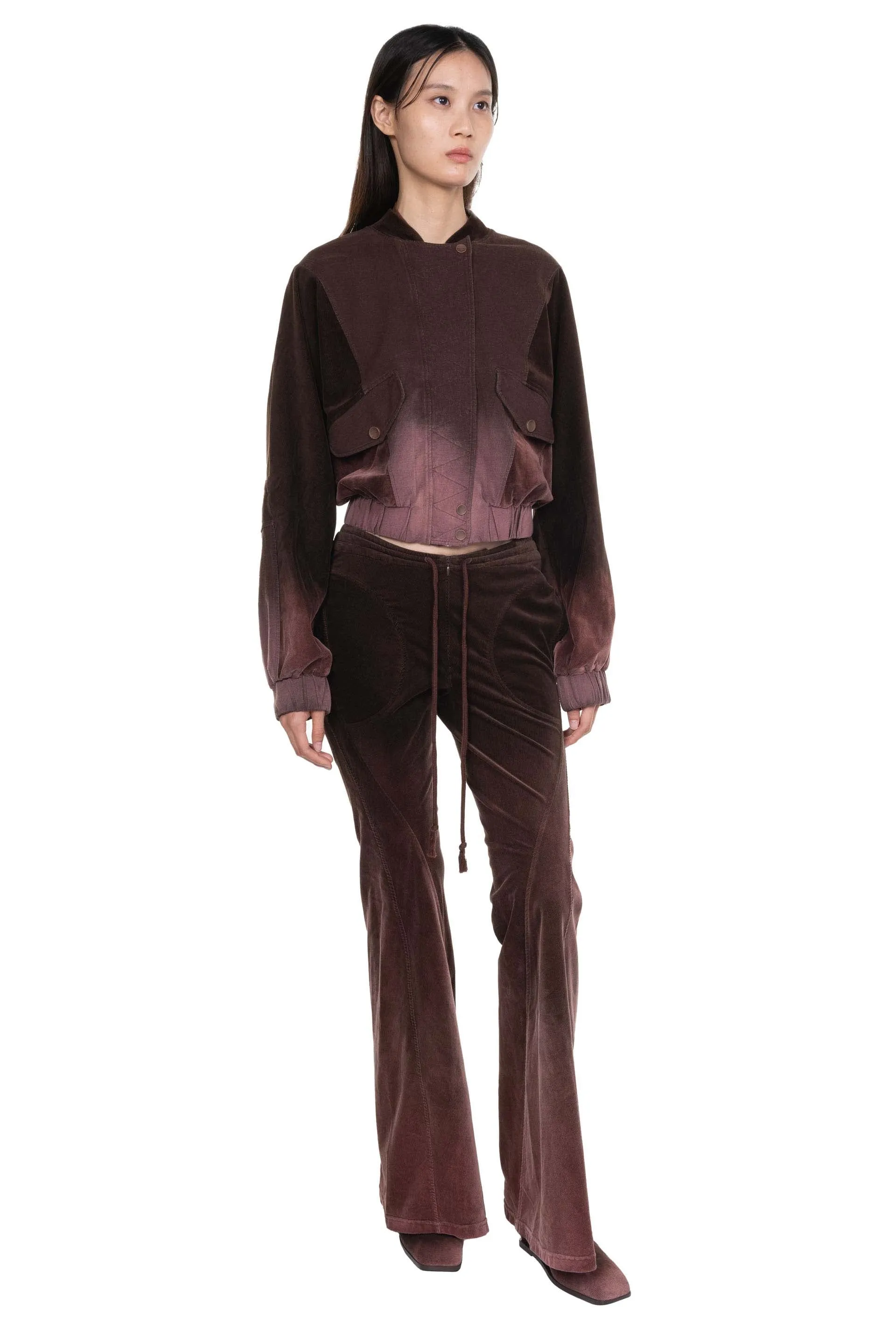 Corduroy Slim-Fit Flare Pants Coffee