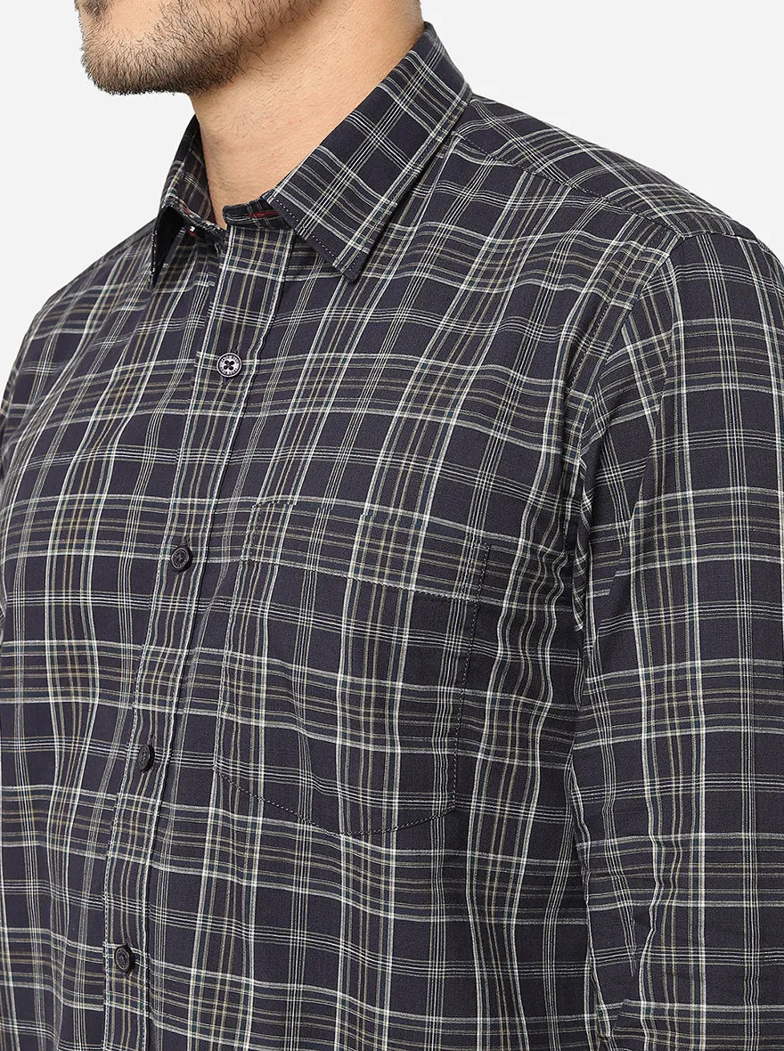 Dark Grey Checked Slim Fit Casual Shirt | JadeBlue