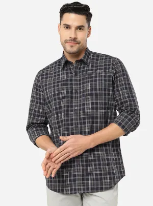 Dark Grey Checked Slim Fit Casual Shirt | JadeBlue