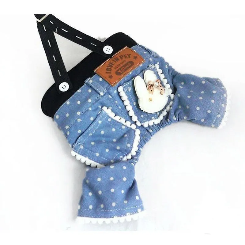 Dot Blue Dog Jumpsuits Dog Jeans Pants Overalls Jumpsuit For chihuahua Small Dogs Clothes