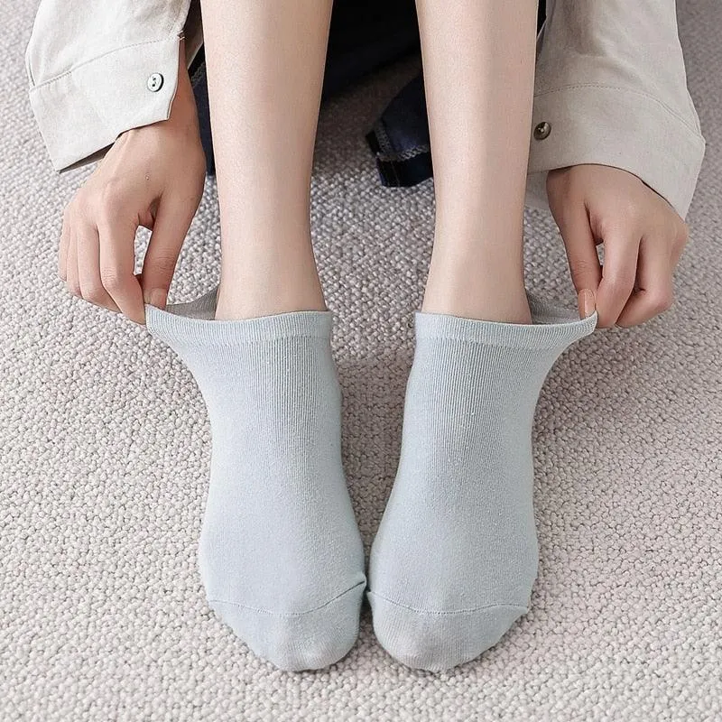 Embroidery Cotton Ankle Short Socks 4 Pairs