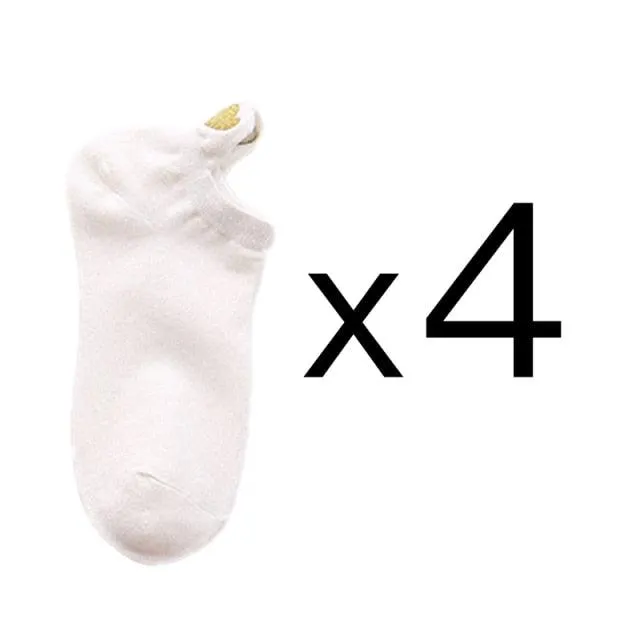 Embroidery Cotton Ankle Short Socks 4 Pairs